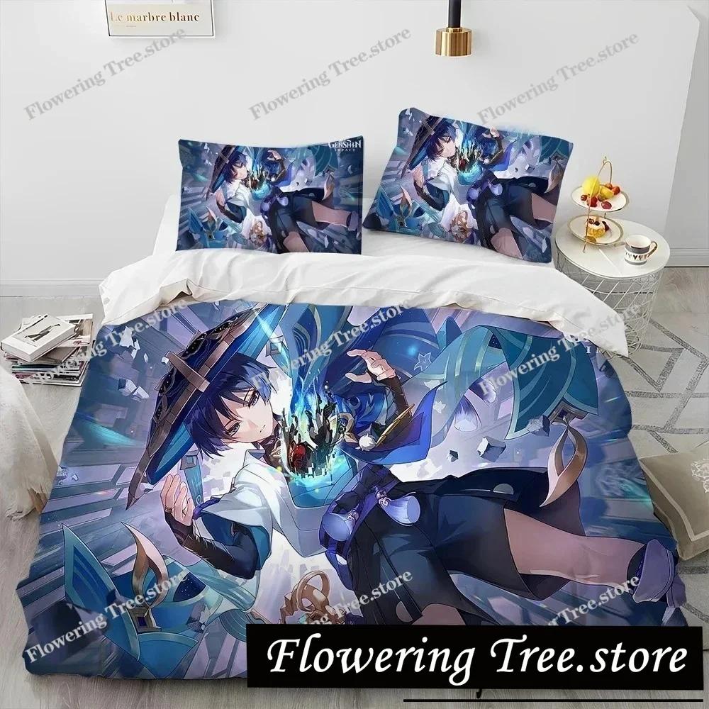 Anime Genshin Impact Game Bedding Set Duvet Cover Bed Set Quilt Cover Pillowcase Comforter king Queen Size Boys Adult Bedding