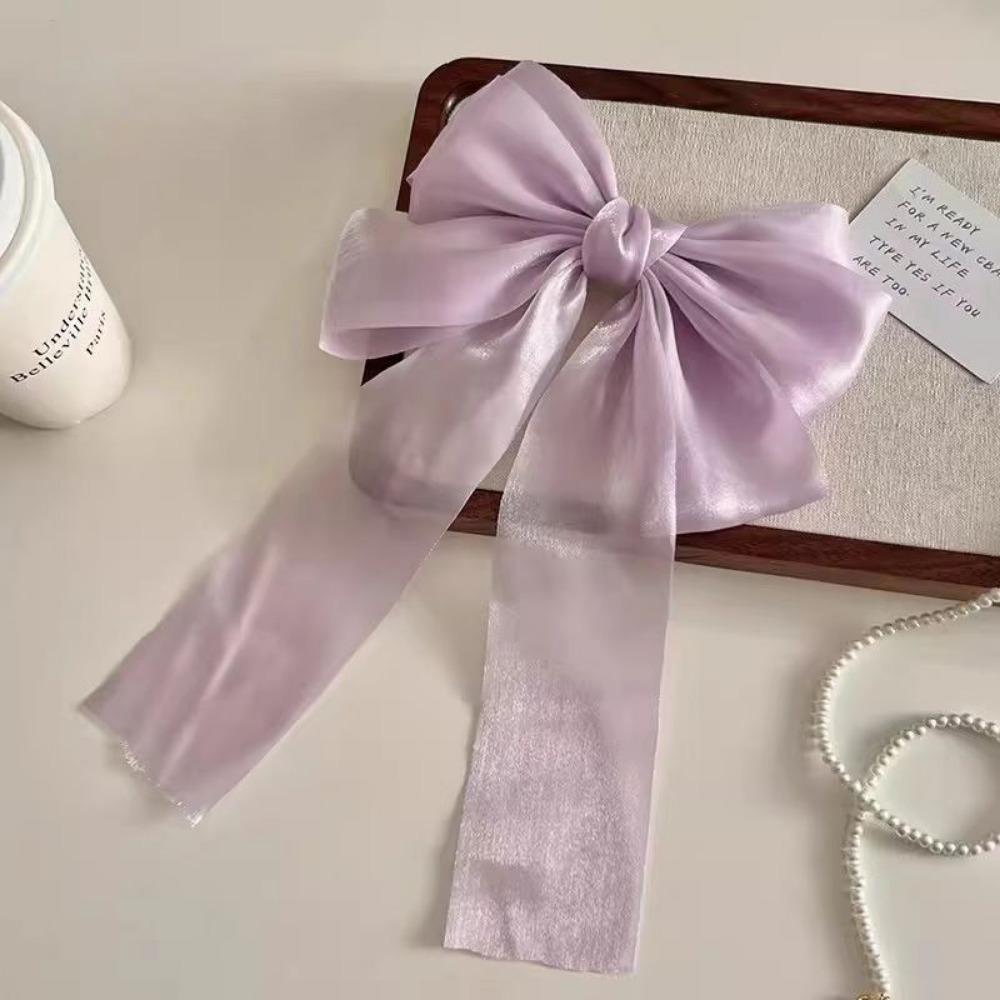 Sweet Colors Shining Satin Bowknot Hair Clip Big Ribbon Bow Barrette Solid Color Scarf Hairpin Ponytail Clip Hair Accessories