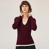 Women's Pure Wool V-Neck Slim Fit Long Sleeve Knit Sweater