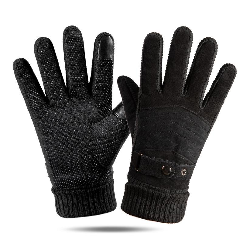 7 Types Pigskin Mens Winter Warm Gloves Leather Thicken Cotton Windproof Driving Mittens