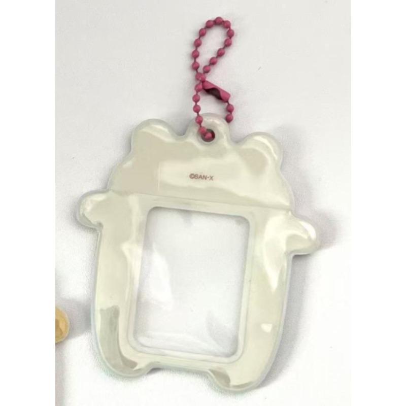

Teddy Bear Photo Frame 2-Inch Protective ID Case with Chain, Wipe-Clean Surface for K-POP Display, DIY Scrapbooking Gift бежевий