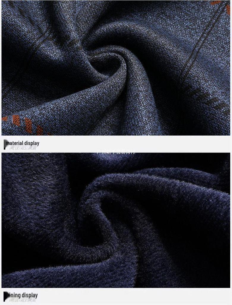 Warmer Herren-Pullover mit Karomuster und Plus-Samt für mittleres und älteres Alter (50er-60er Jahre) - Herbst/Winter Rundhals Basisschicht