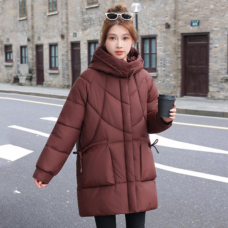 New large-size cotton-padded clothes for women's winter medium and long cotton-padded clothes, Korean version of thin and thickened hooded