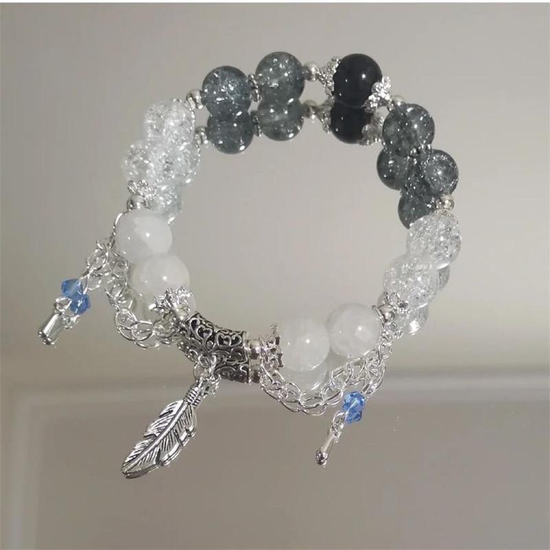 Fashion Design Gradient Crystal Beads Bracelet for Women Girls Vintage Butterfly Feather Maple Leaf Tassel Bracelet Jewelry Gift