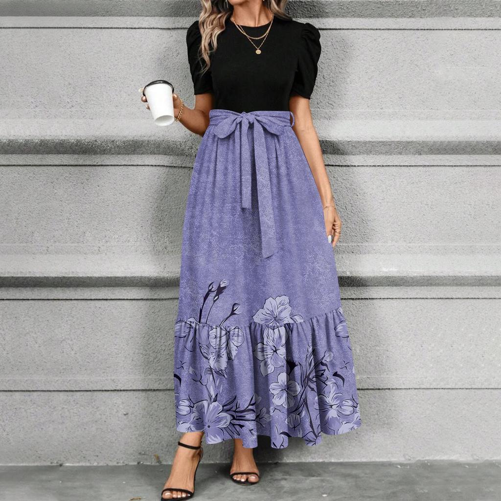 Women's Floral Print High Waist Fashionable And Elegant Dress