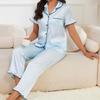Completo Pigiama da Donna con Scollo a Revers in Raso, Maniche Corte, Pantaloni Corti, Set da 2 Pezzi, Pigiama Primavera Estate, Imitazione Seta, Abbigliamento da Notte Casual