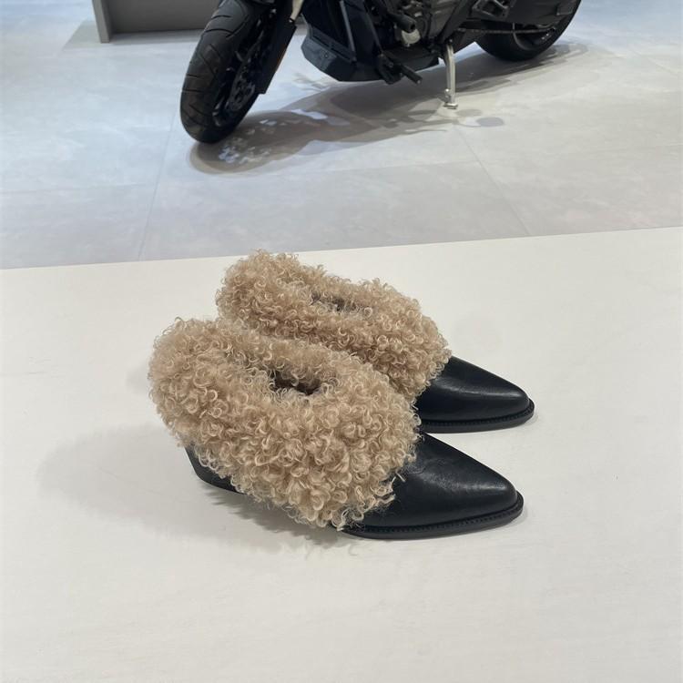Autumn and Winter Versatile Fluffy Shoes Women's Retro Wind Velvet Warm Cotton Shoes Pointed High Heels Single Shoes
