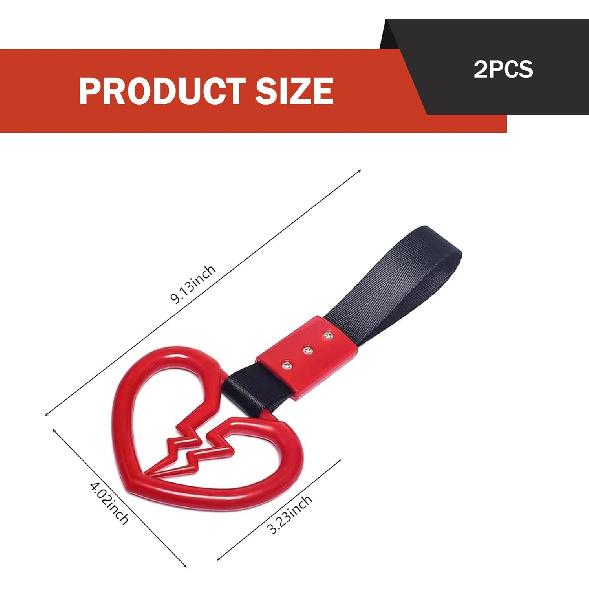 2 PCS Broken Heart Car Handle Strap, Drift Charm Handle Strap, Auto Heart Shape Rear Bumper Warning Hanging Ring, Fashion Love Decoration for Most