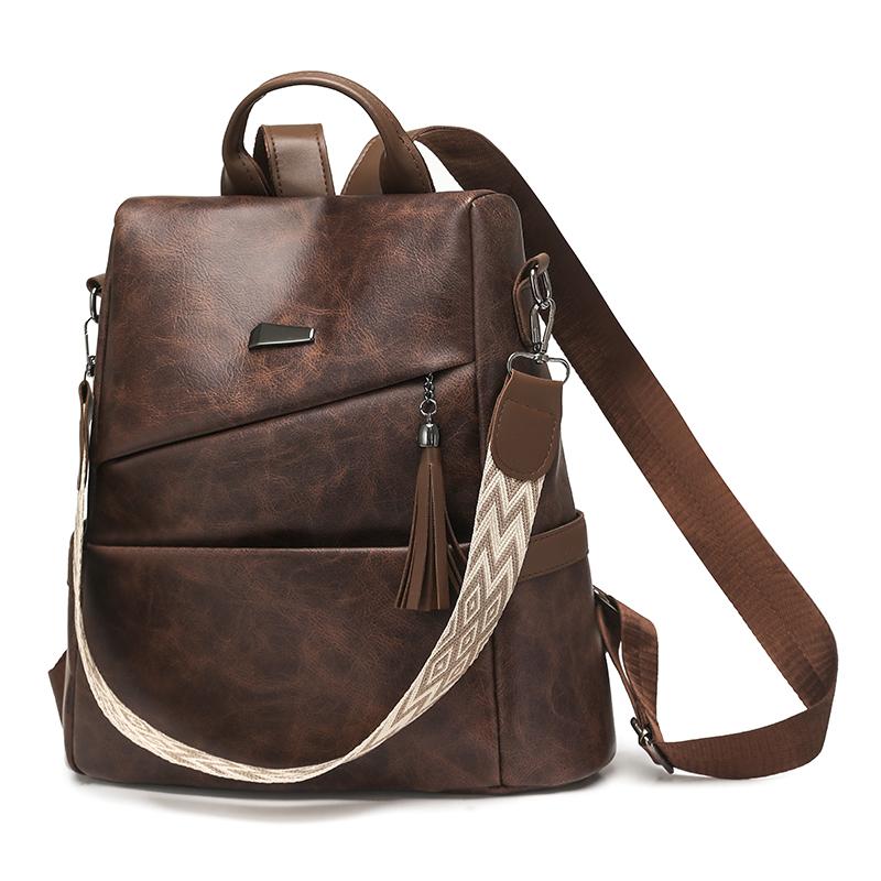 PU Backpack Women's Large Capacity Tassel Backpack Lightweight Multi-function Shoulder Bag