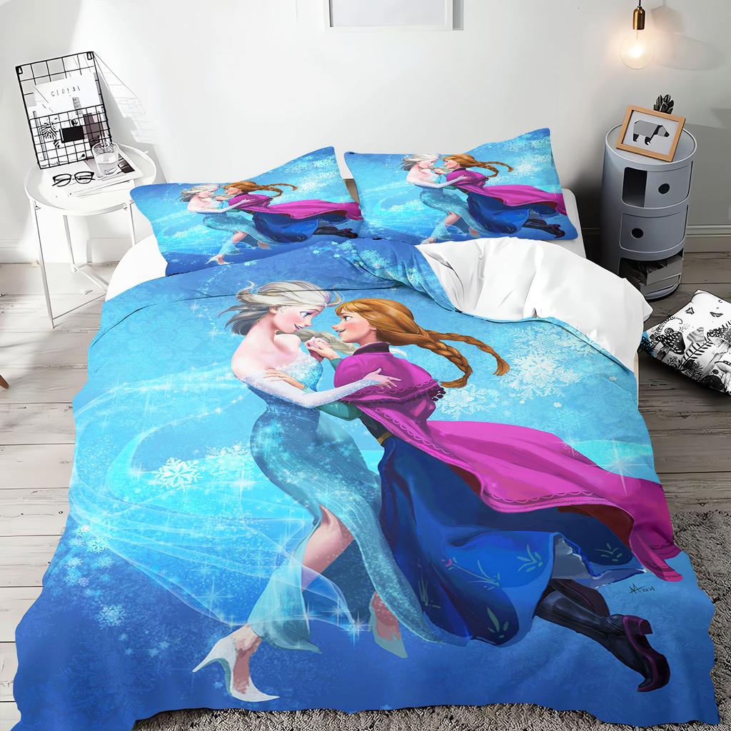 Frozen Princess Elsa and Anna Anime Duvet Cover Set Comforte Printed Cartoon Twin Size Bedding Sets Christmas Gifts 3-piece
