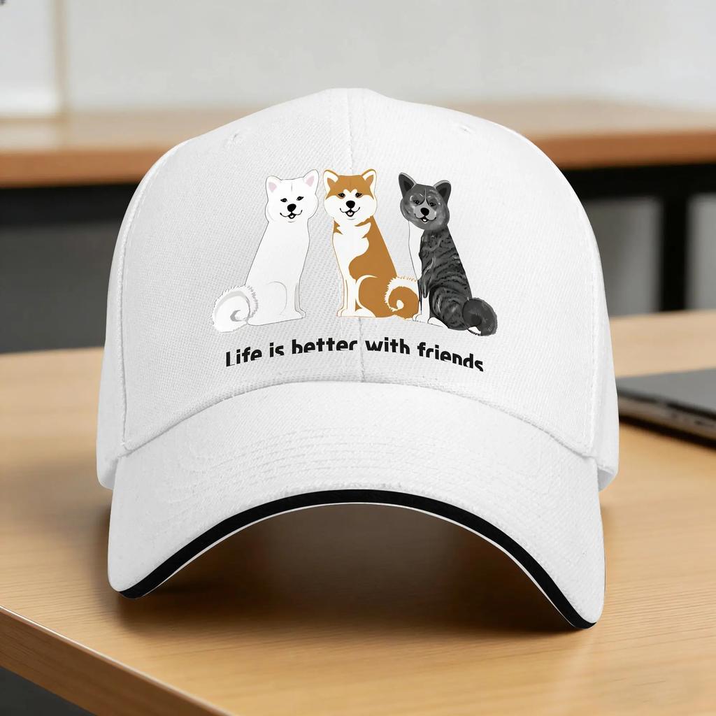 Akita Inu Life Is Better With Friends Baseball Cap Tennis Skate High Quality Hip Hop Hat Couple Women Casual Print Baseball Cap
