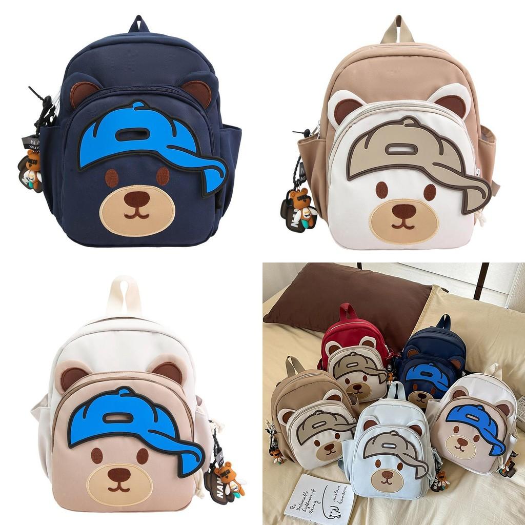 Children Cartoon Bear Backpack With Nylon Material And Curved Shoulder Straps For School Use