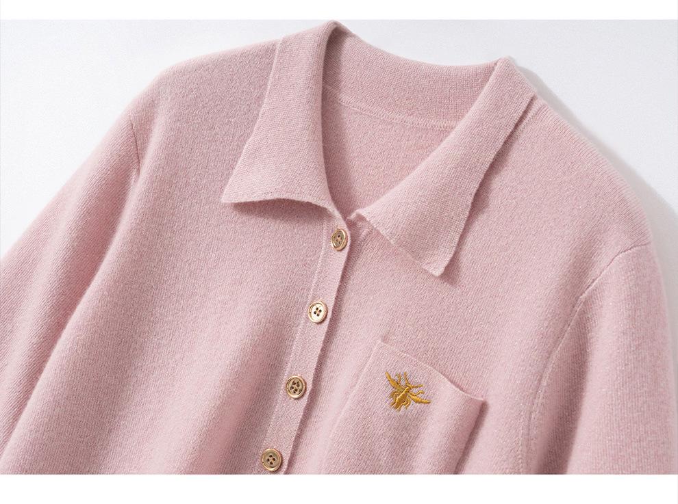 Women's Pure Cashmere Lapel Sweater - Autumn/Winter Loose Polo Knit Jumper