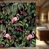 1pc Tropical Jungle Shower Curtain with Vibrant Flamingos & Exotic Birds Design, Botanical Illustration Style, Polyester Fabric