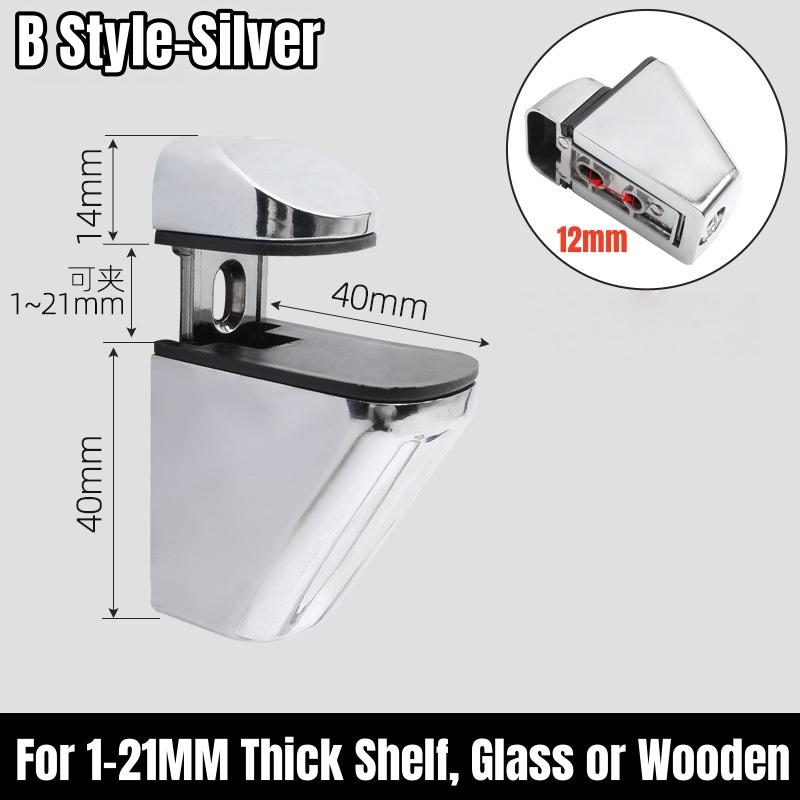 2pcs Adjustable Wood/Glass Shelf Support Clips Zinc Alloy Shelves Brackets with Anti-Slip Pads, Partition Clamps for Bathroom