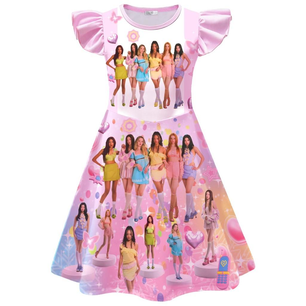 

26252 Kids Girls KATSEYE Printed Ruffle Casual Dress 120cm