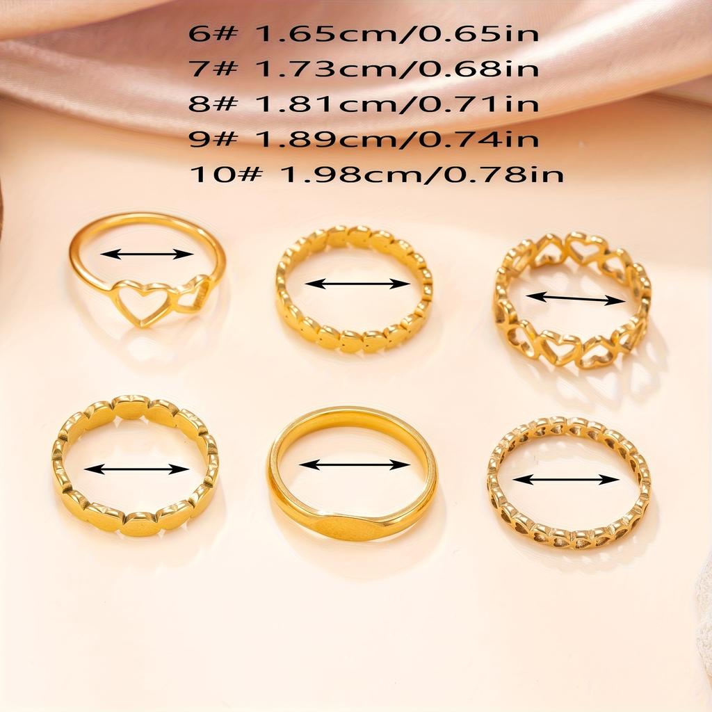 Stainless Steel Plating18k Gold Fashion Minimalist Style Versatile Cut-out Heart Ring Set Suitable for Women's Daily Wear