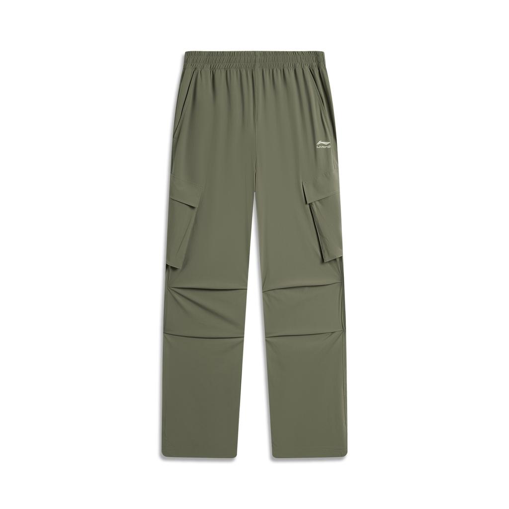 Li Ning Fitness Series Solid Color Mid Waist Comfortable Versatile Breathable Straight Leg Sports Long Pants Women pants Tea-Green AYKV226-5
