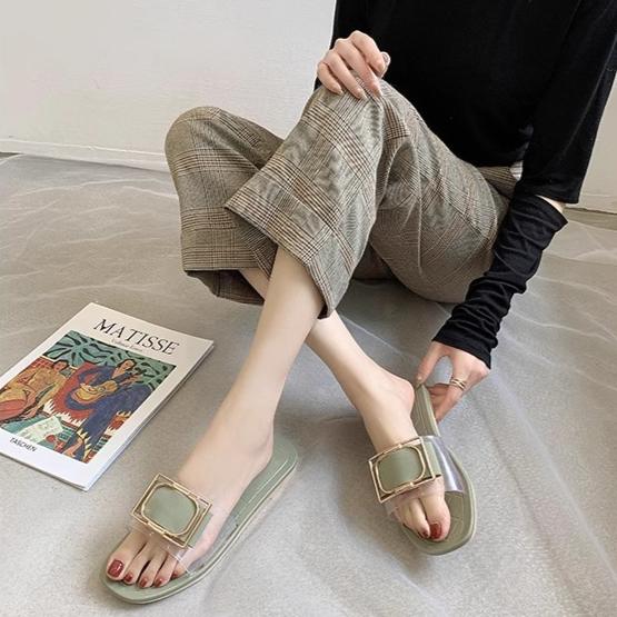 2025 Nauji madingi šlepetės moterims vasarai lauko dėvėjimui, kvadratinė sagtis, permatomos, kasdienės, studentų šlepetės