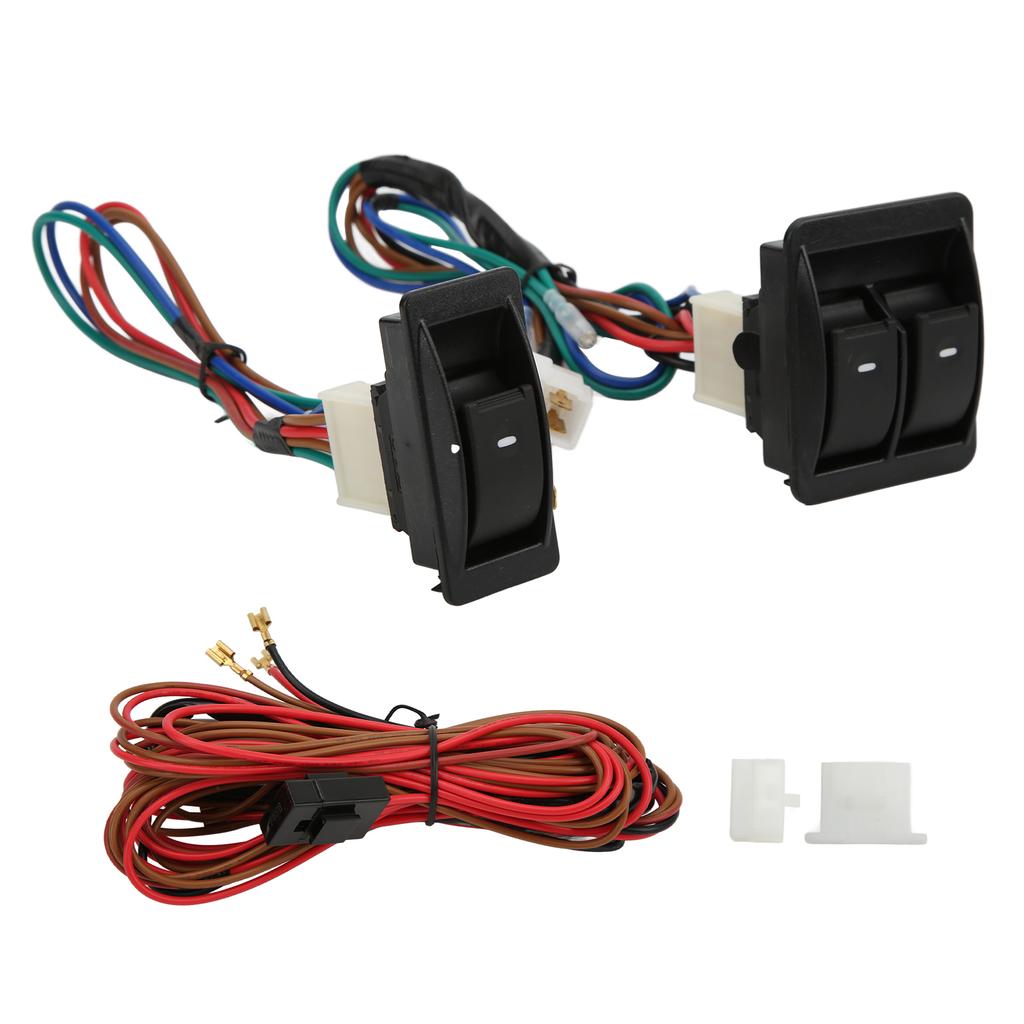 5pcs Universal Car Power Electric Window Switch Regulator Kits with Wiring Harness for 2 Doors