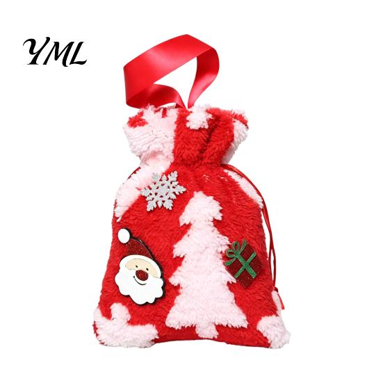 Fluffy Candy Apples Containers Christmas Plush Gift Bag with Drawstring, Soft Santa Sack for Bags Presents, Reusable Holiday Wrapping Pouch Xmas Party