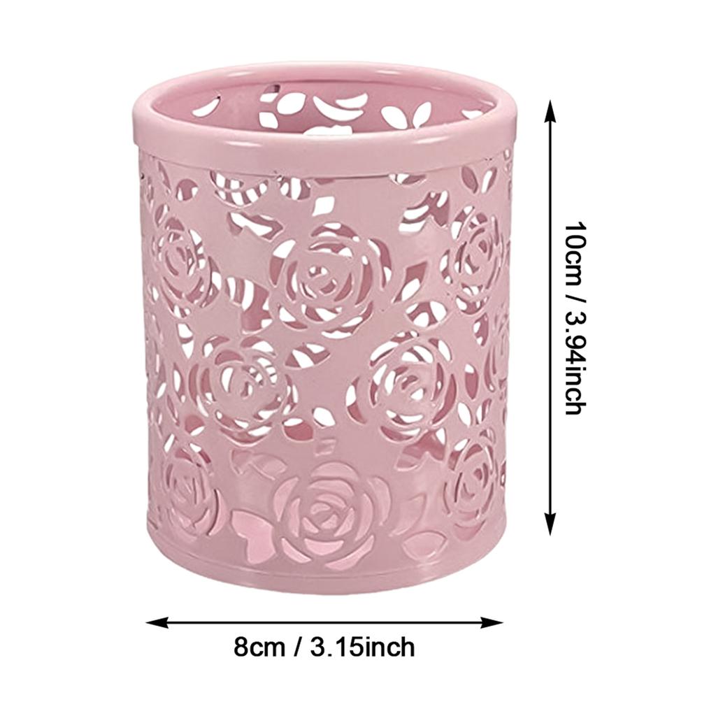 Creative Hollow Rose Pattern Pen Pot Holder Fashion Desktop Pen Cup Makeup Brush Container Aesthetic Desk Organizer For School