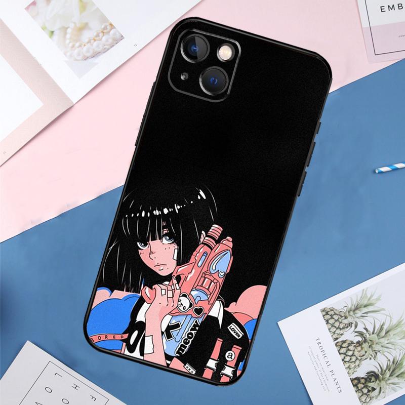 Anime Vaporwave Glitch Case For iPhone 14 15 16 Pro Max 11 12 13 Mini X XR XS Max Plus Phone Back Cover