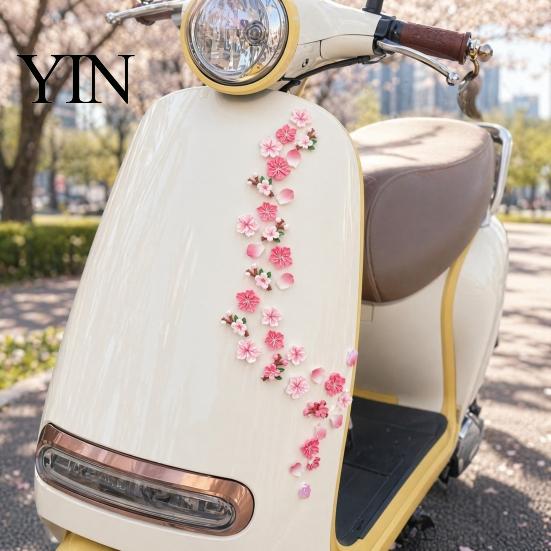 Waterproof Stickers Peach Blossom Car Sticker, Resin Flower Decal for Auto Motorcycle, Heat Resistant Floral Sticker Adhesive Bumper Window Helmet, No