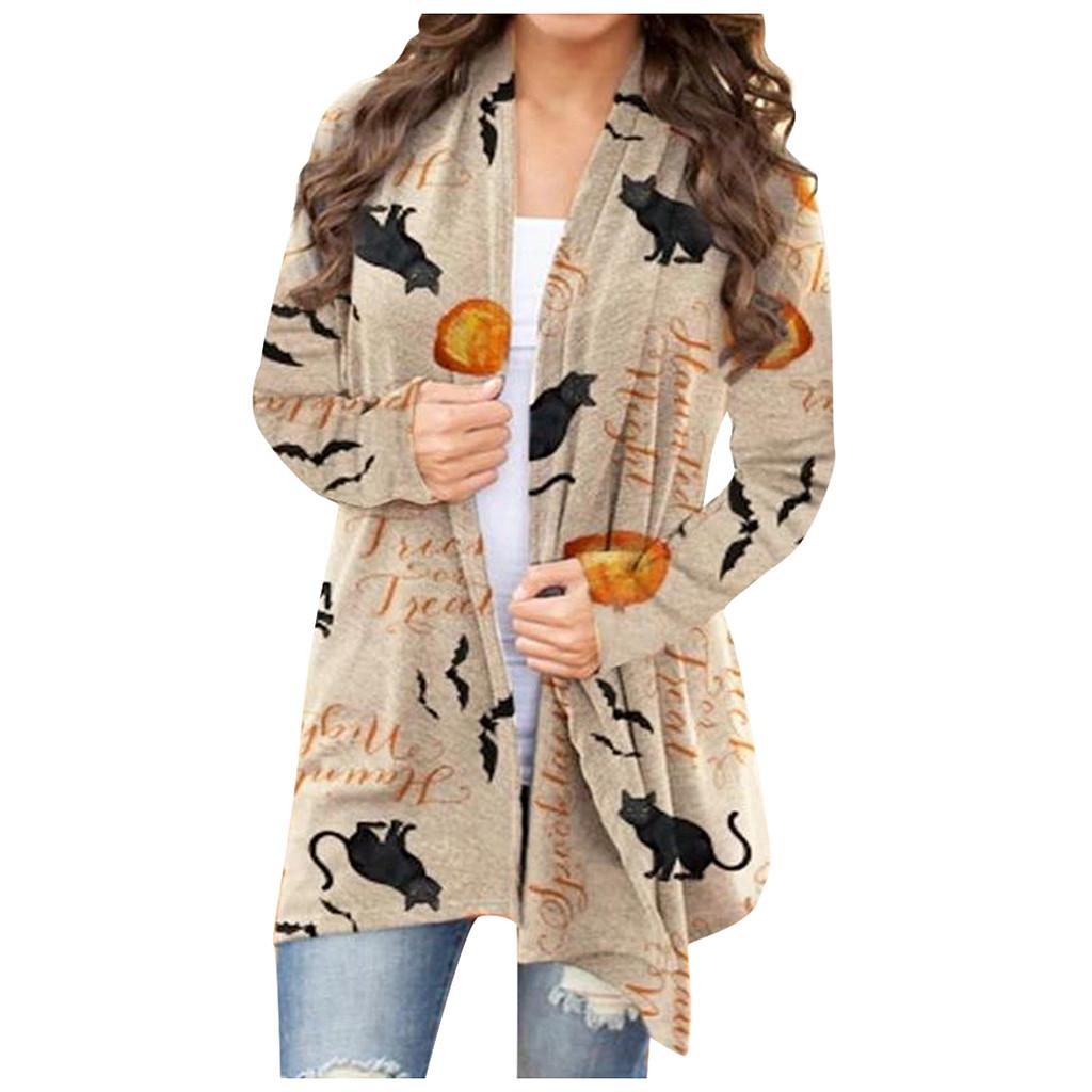Women's Halloween  Cat  Print Cardigan Coat