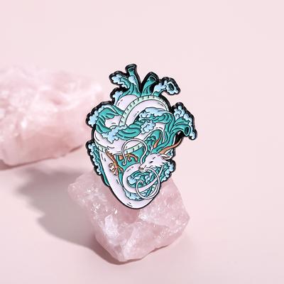 Marine Life White Dragon Enamel Pins Custom Heart Organ Brooches Lapel Badges Animal Jewelry Gift for Friends