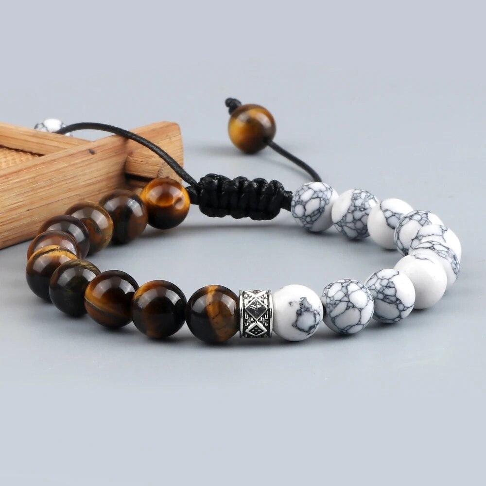 Trendy White Men Beads Bracelet Handmade Natural Tiger Eye Lava Stone Onyx Strand Adjustable Bracelets Women Yoga Energy Jewelry