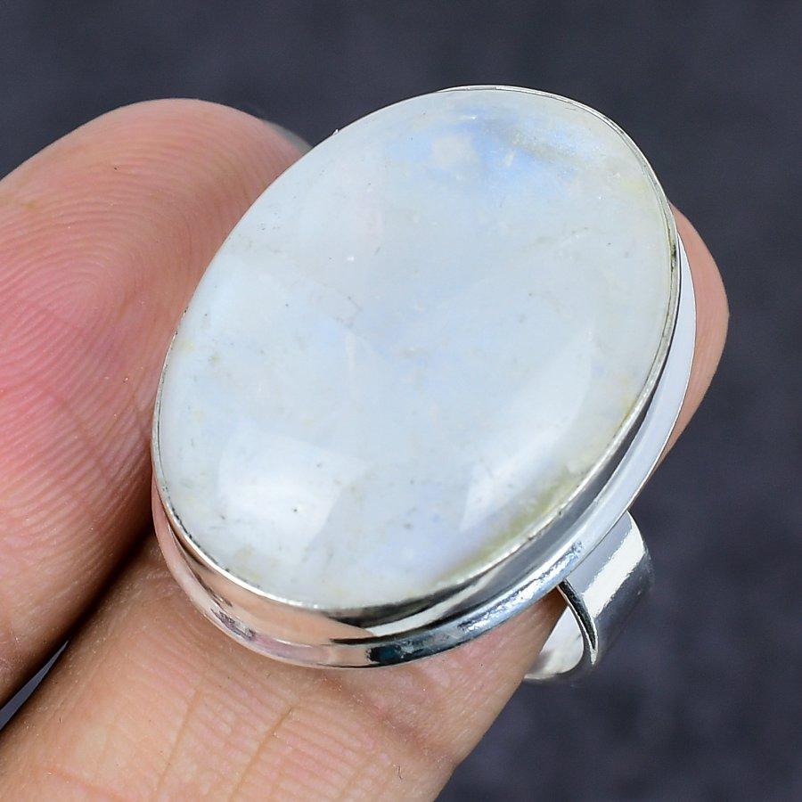 Natürlicher Mondstein Edelstein Handgefertigt 925 Sterling Silber Schmuck Ringgröße 9 ETC-13722