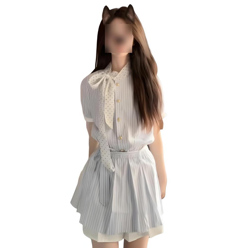 Preppy style striped shirt dress women's summer casual new miu waist small short skirt