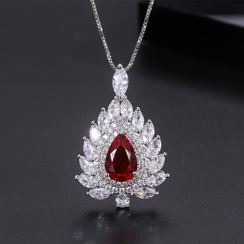 S111 Silver Needle European and American Popular Simulation Jewelry Accessories Set Simulation Pigeon Blood Ruby Pendant Necklace Female