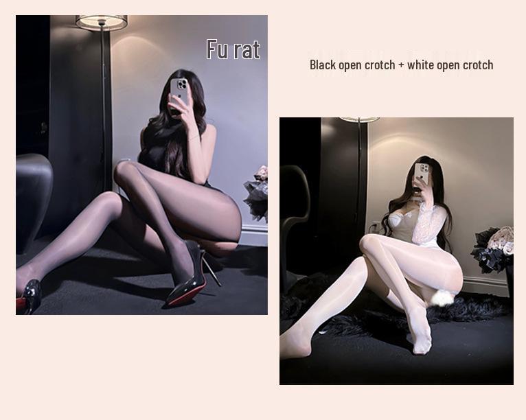 Meias de Diversão Ultrafinas Pretas com Crotch Aberto - Fácil de Rasgar, Tentadoras e Seda Lisa Anti-Gancho para Mulheres