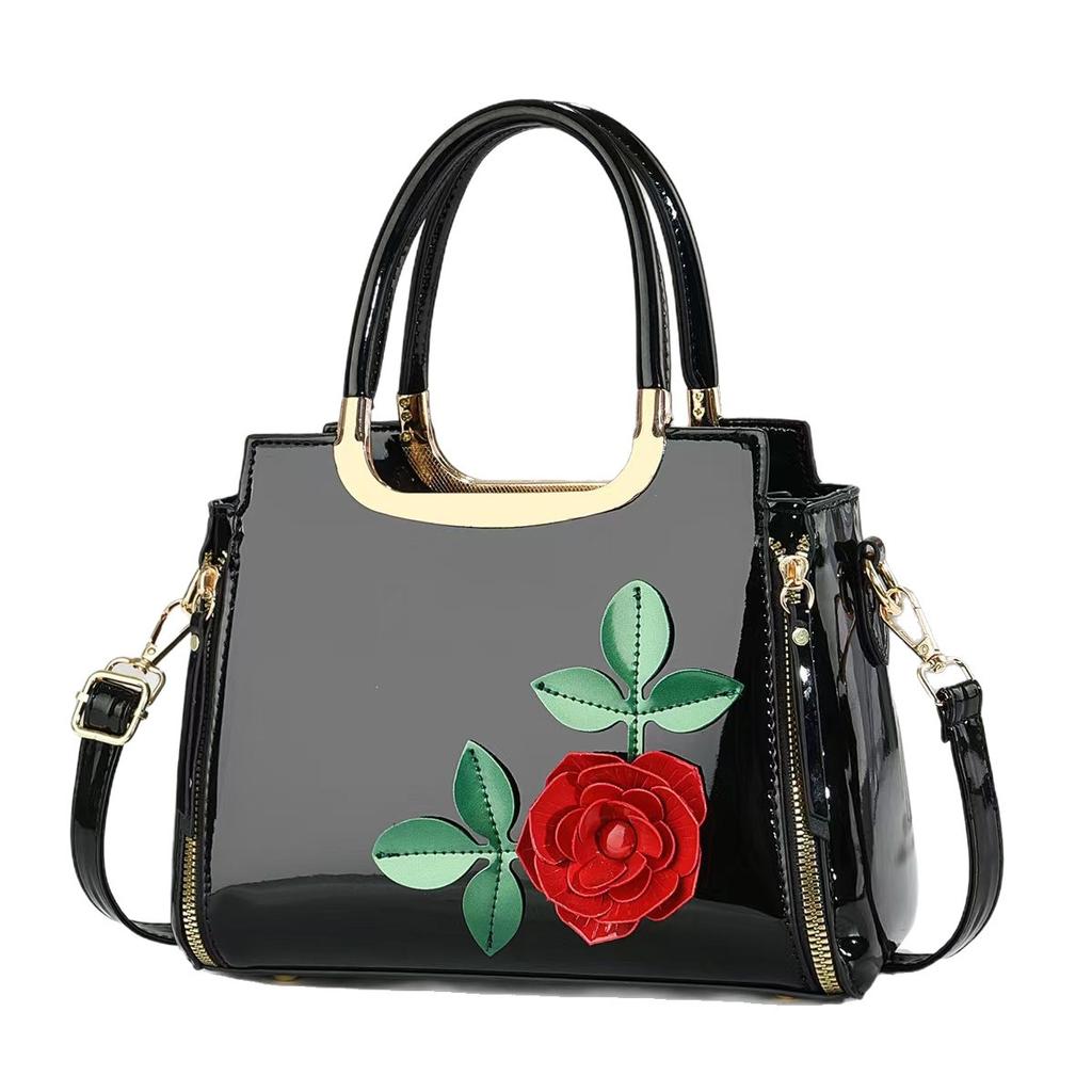 New Fashionable Large Capacity Single Shoulder Crossbody Bag with Painted Leather and Bright Flower finish