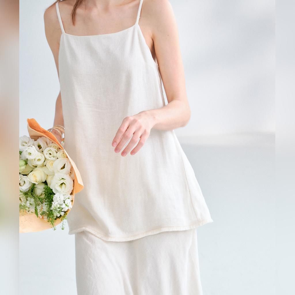 Slack cotton and linen suspenders waffle texture halter top women's summer vacation casual wear niche linen shirt