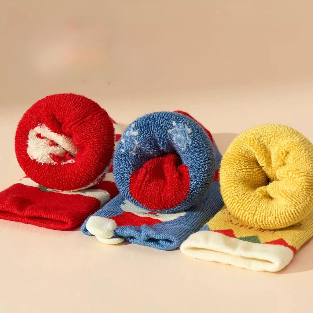 3Pairs  Children Christmas Winter Ultra Thick Terry Socks Elements Soft And Delicate High Elasticity Stitch Socks Cool 0-5Years