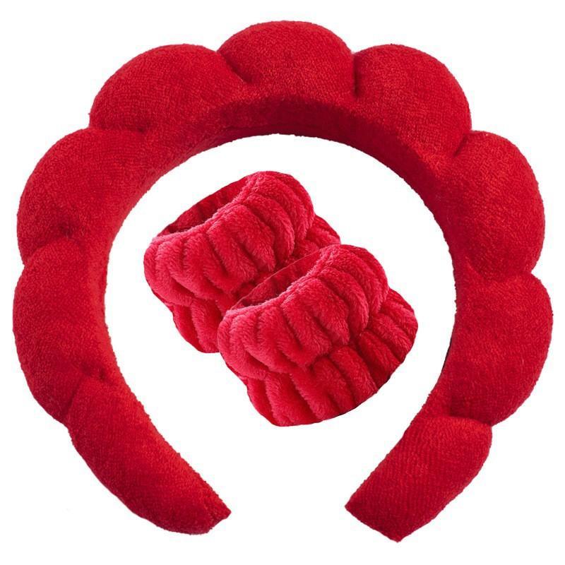 Wash Face Headband & Wrist Band Set 3 Pcs Soft Fluffy Absorbent for Skincare Makeup Shower Spa Facial Cleansing