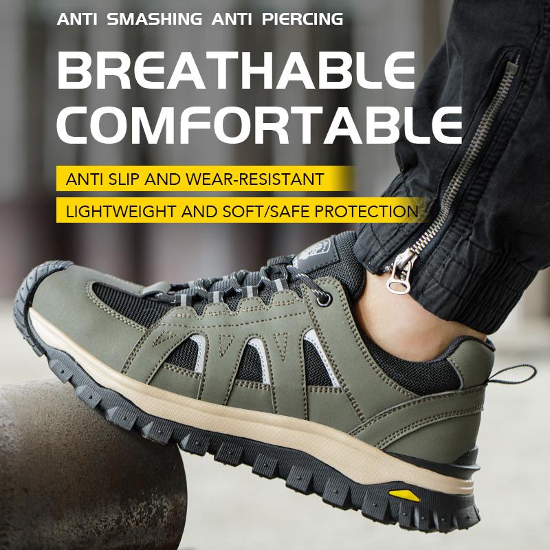 Breathable Safety Shoes Steel Toe Boots For Men Anti-Puncture Anti-Smash Work Sneakers Adjustable Slip Resistant Work Shoes
