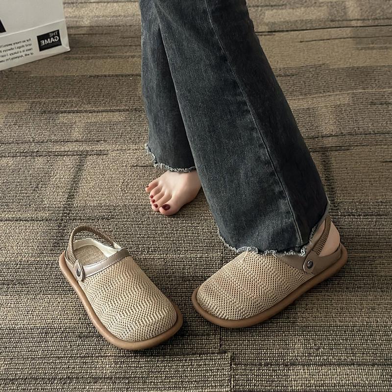 2024 Fashion Hot Selling Summer New Mesh Toe Sandals Women's Soft Bottom Flat Bottom Hollow Large Size Two-Wear Sandals