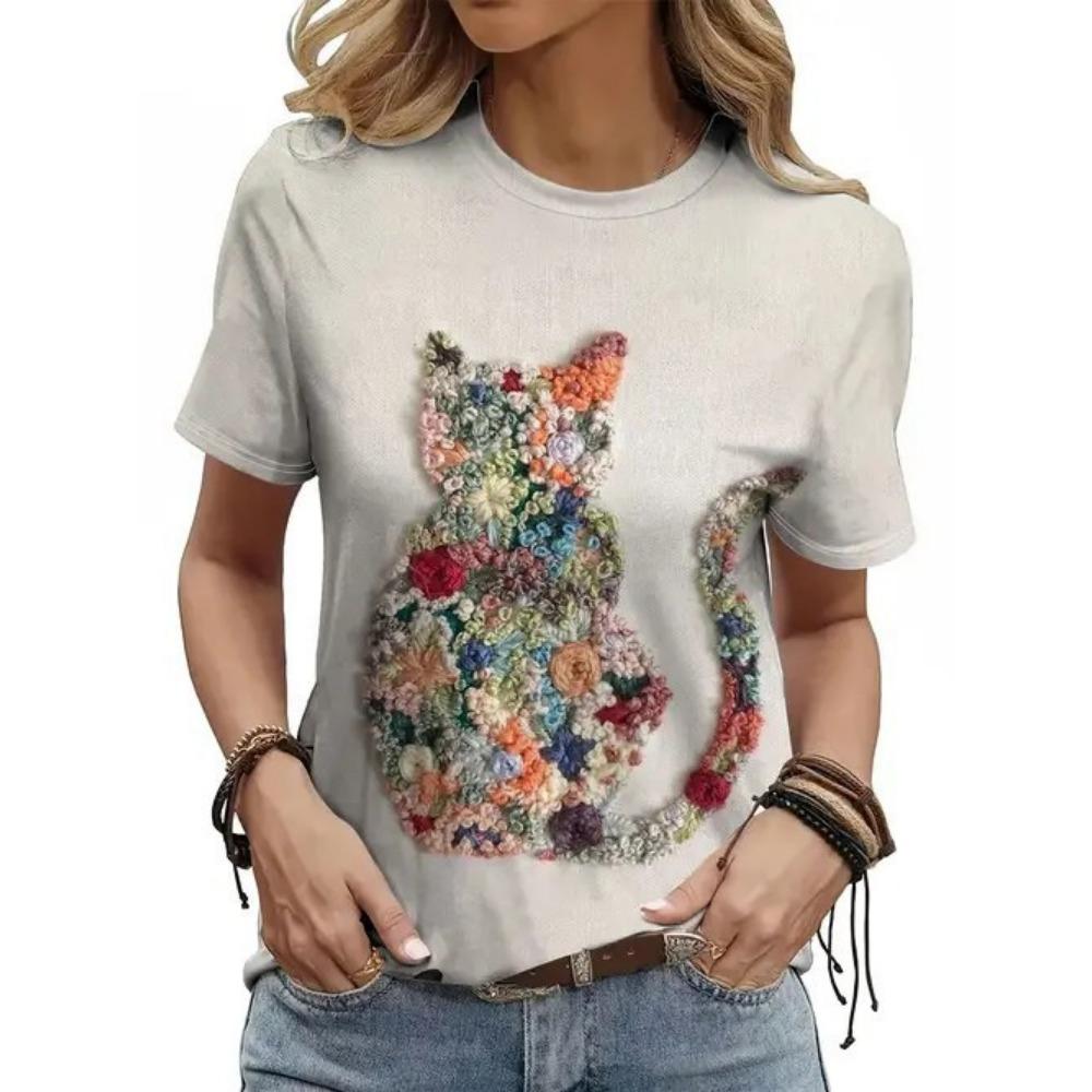 Funny Cat T-Shirts Animal 3D Print Women O-Neck Short Sleeves T Shirt Streetwear Y2k Tees Tops Female Clothing