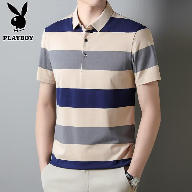 Playboy Men's Striped Short Sleeve Polo Shirt