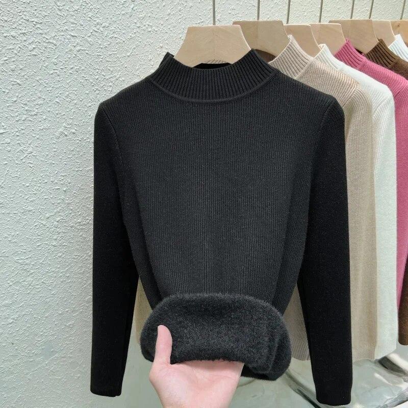 Autunno Inverno Moda Caldo Pile Donna Maglione Casual Slim Fit Solido Addensato Pullover da Donna Ufficio Velluto Top 29777