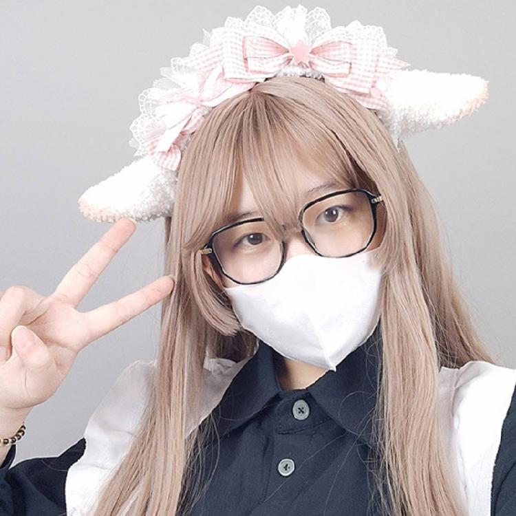 Lovely Headband Sheep Ear Shape Hairhoop with Pleated Lace for Cosplay Decors