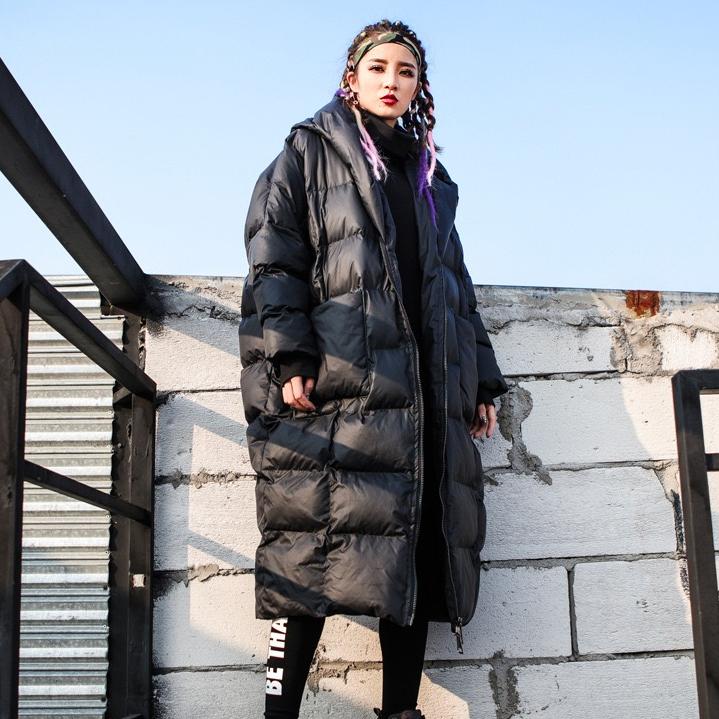 New Korean Winter Hooded Long Sleeve Solid Color Black Cotton-padded Warm Loose Big Size Jacket Women Parkas Fashion