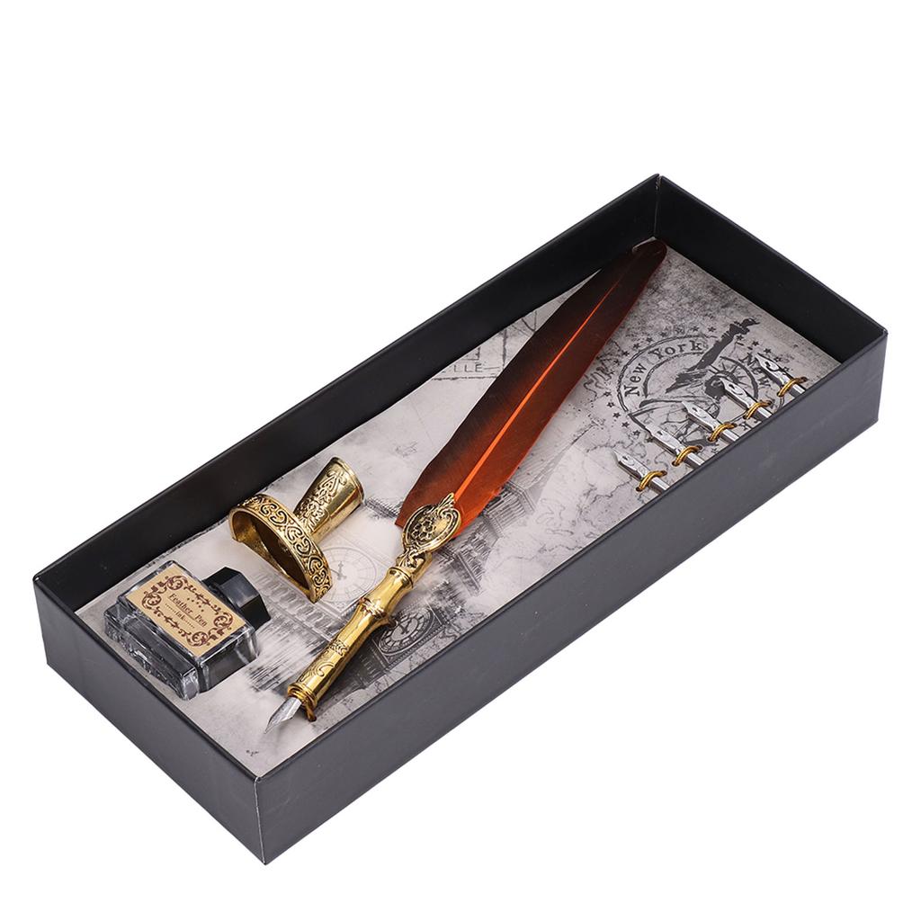 Feather Pen Exquisite Vintage Elegant Stainless Steel Smoothly Writing Wear Resistant Quill Pen