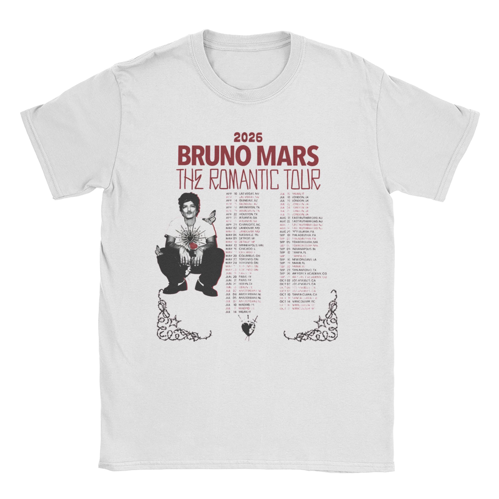 Bruno Mars Unisex Womens T Shirt Novelty Tees Short Sleeve Round Collar TShirts Cotton Printed Tops S