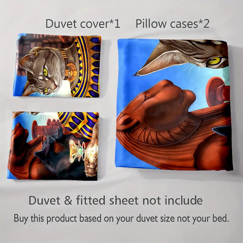 Egyptian-themed cat. Bedding Duvet cover sets Duvet covers Pillowcases gifts (1 * Duvet Cover 2 * Pillowcases, without duvet insert)