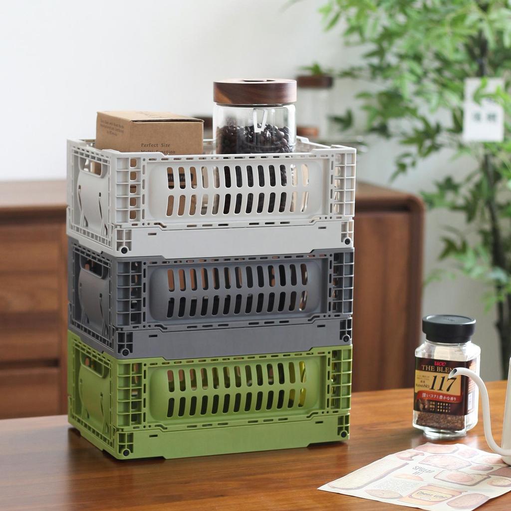 Foldable Industrial Style Plastic Storage Basket for Camping, Bathroom, Kitchen, and Sundries